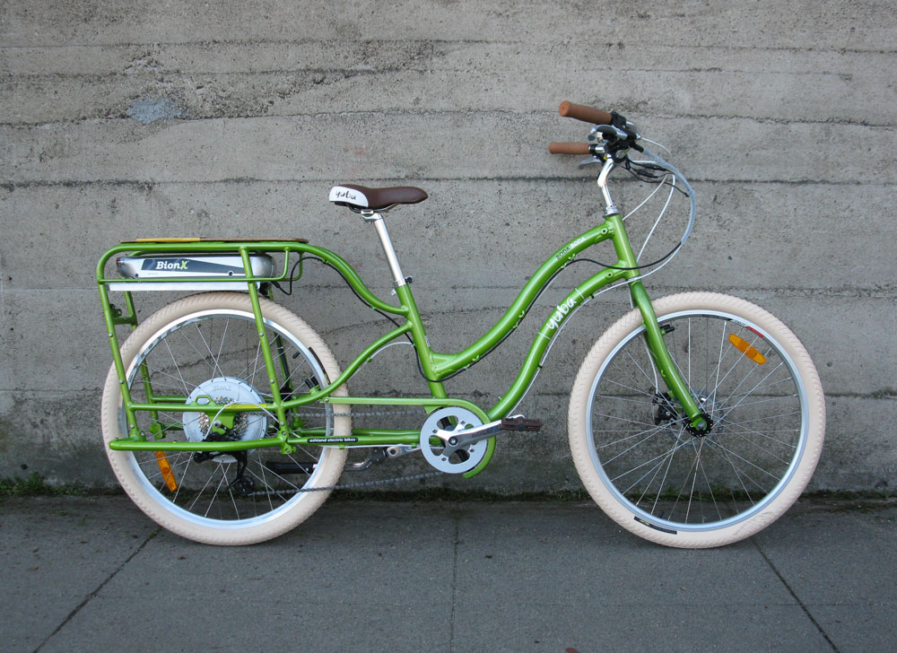 Yuba Boda Boda green step through electric bike 1